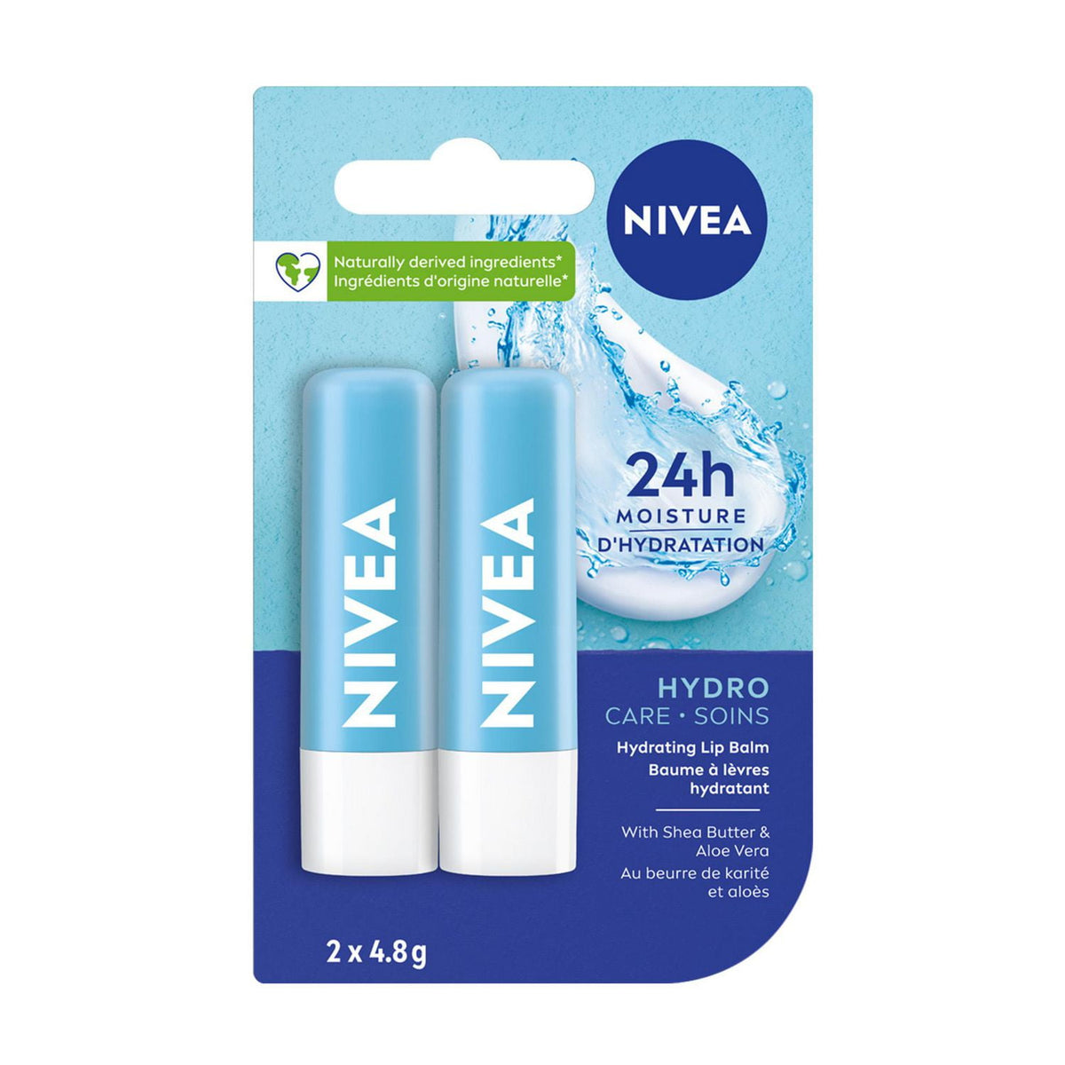 NIVEA Hydro Care Lip Balm Duo, 2 x 4.8 g
