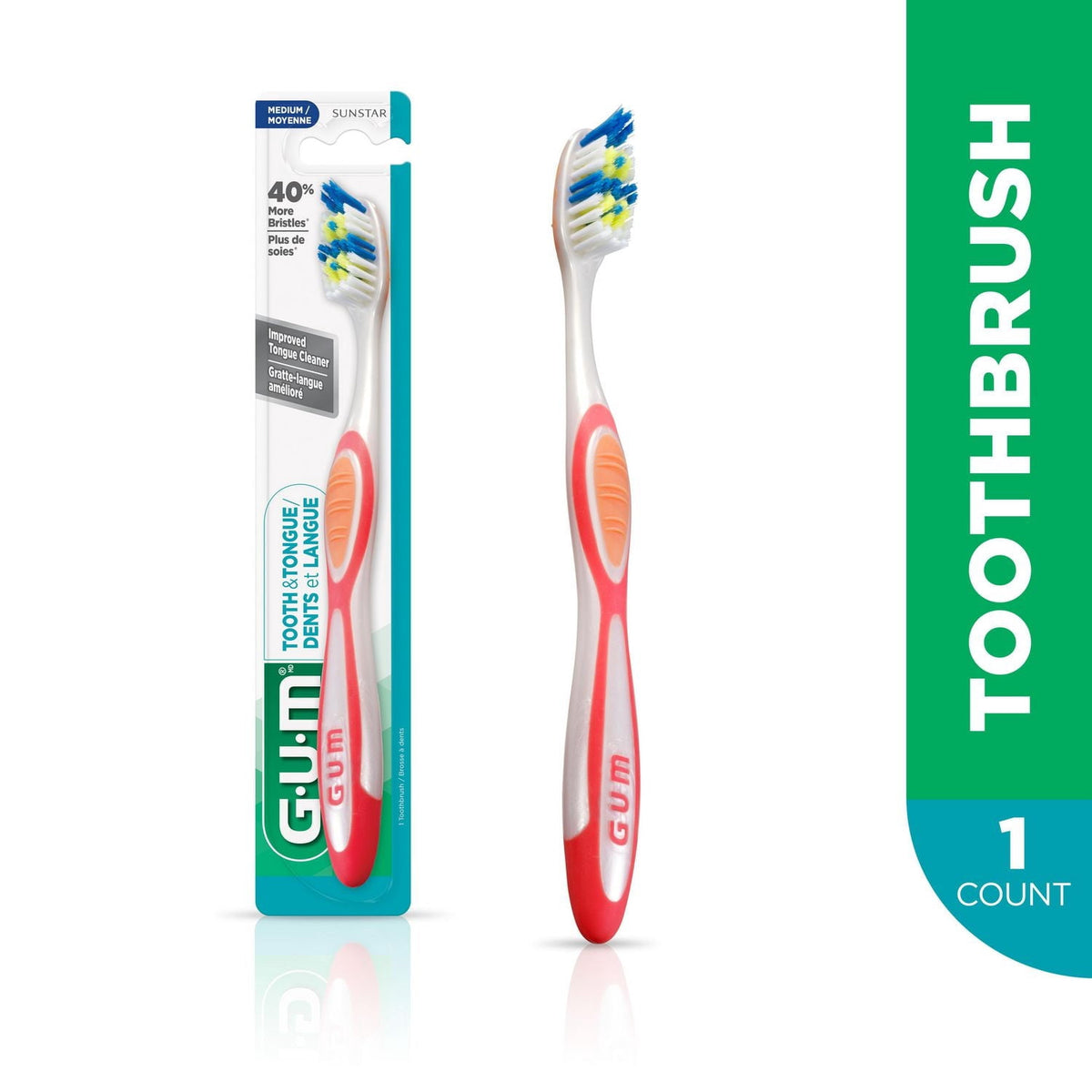 GUM Tooth & Tongue Toothbrush, Medium