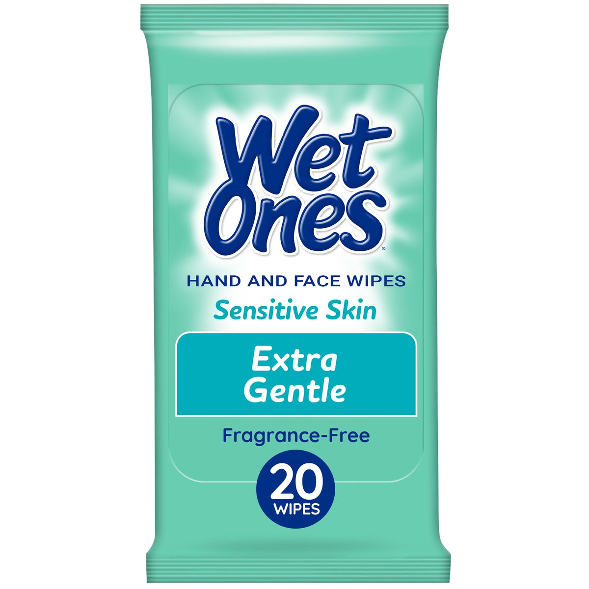 Wet Ones Sensitive Skin Fragrance-Free Hand & Face Wipes, 20 Count