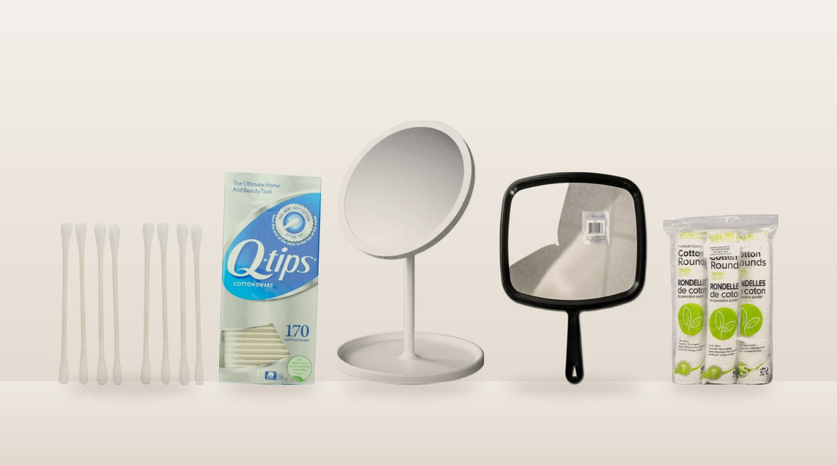 Beauty Tools collection: vanity mirrors, Q-tips and cosmetic pads