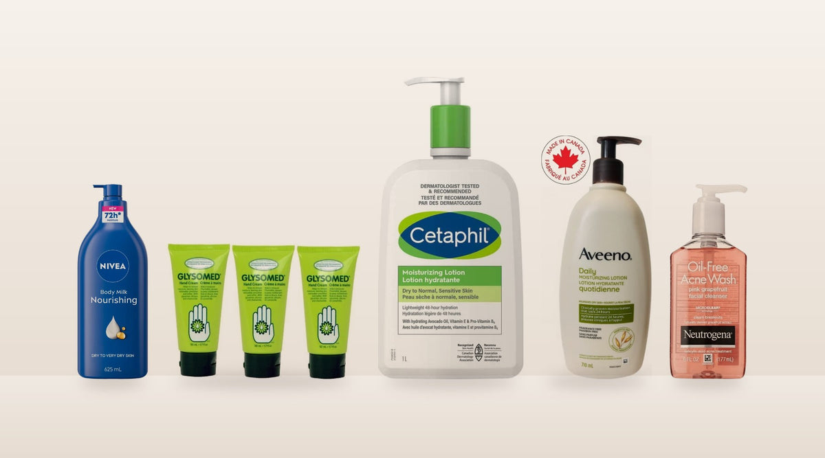 Skin Care collection: moisturizers and cleansers from Cetaphil, Aveeno, NIVEA, Glysomed and Neutrogena