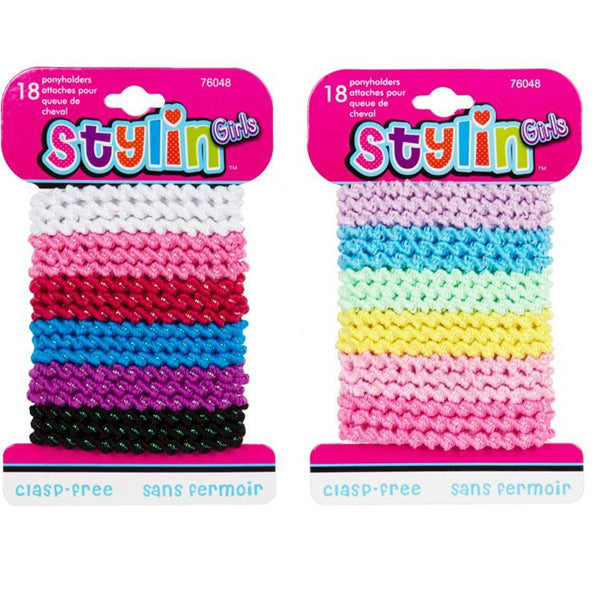 Stylin Ribbed Twisted Ponytail Holders, 18 Count