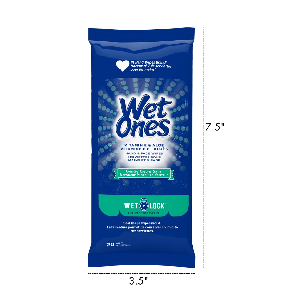 Wet Ones Vitamin E & Aloe Hand & Face Wipes, 20 Count