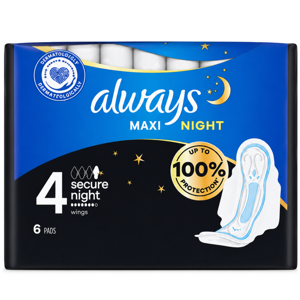 Always Maxi Pads, Overnight Size 4, 6 Count
