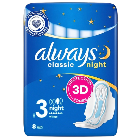 Always Classic Pads, Night, 8 Count
