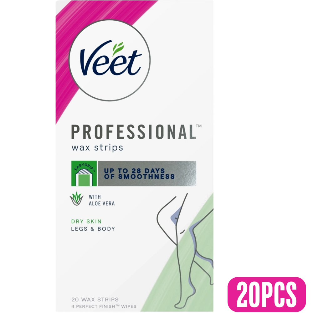 Veet Wax Strips for Dry Skin with Aloe Vera, 20 Count
