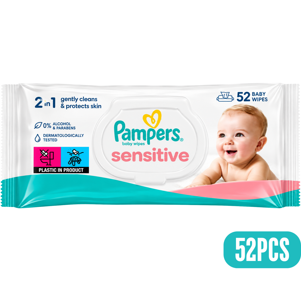 Pampers Sensitive Fragrance-Free Baby Wipes, 52 Count