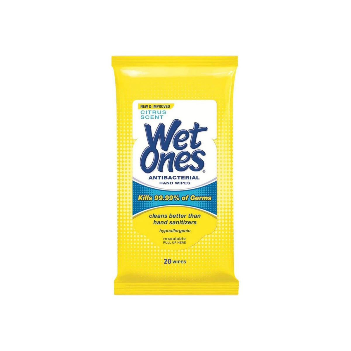 Wet Ones Antibacterial Hand & Face Wipes, Citrus, 20 Count