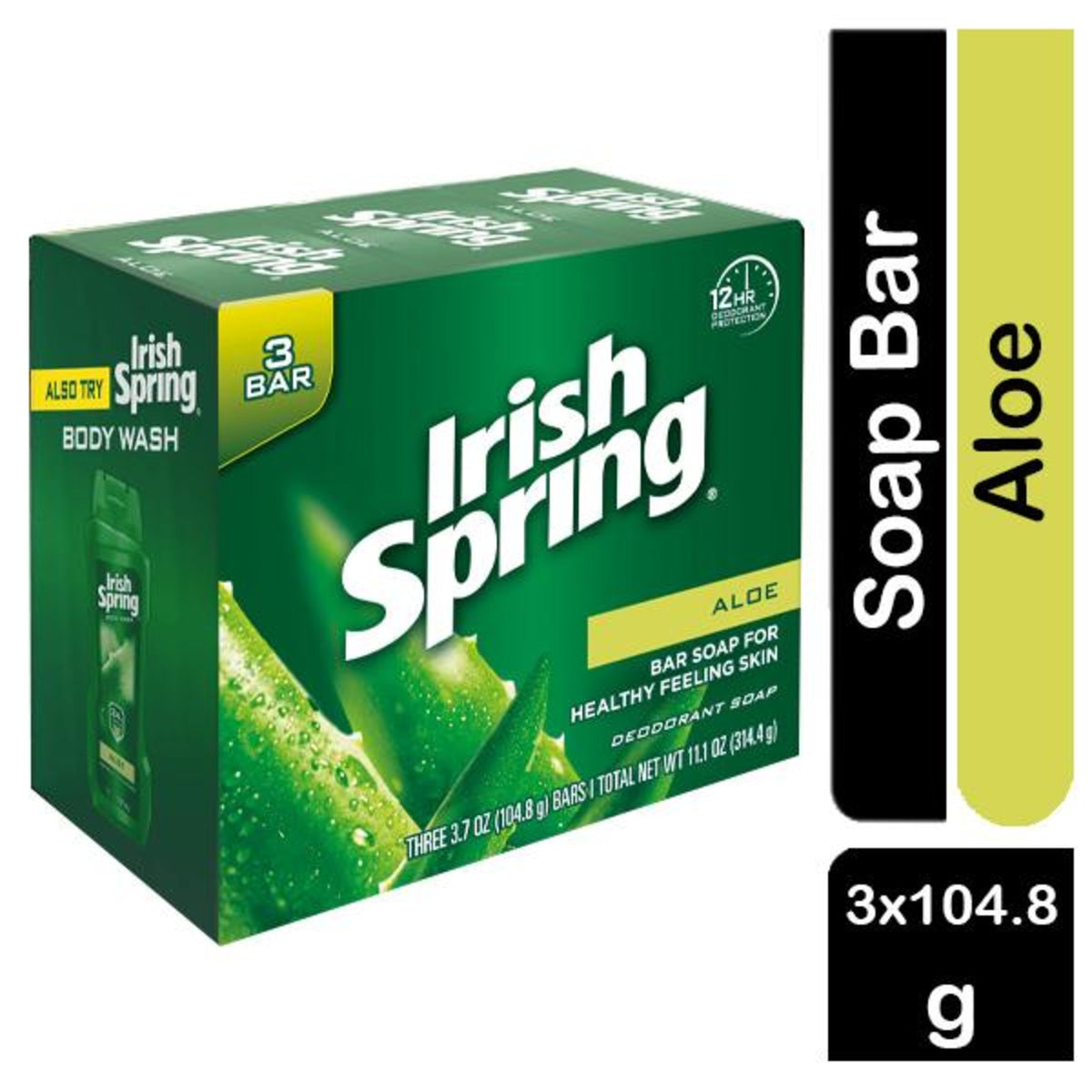 Irish Spring Aloe Bar Soap, 3 x 104.8 g