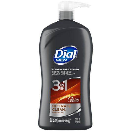 Dial Men Ultimate Clean 3-in-1 Body, Hair & Face Wash, 473 mL
