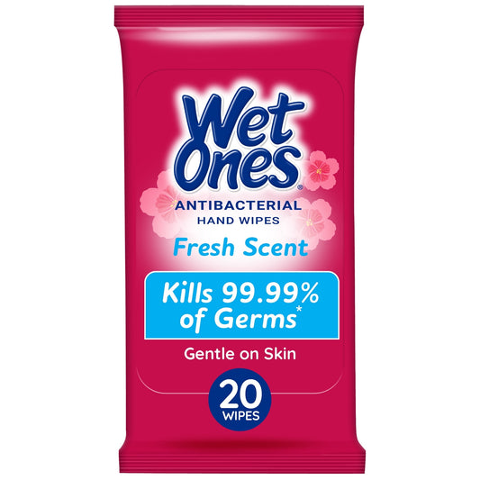 Wet Ones Antibacterial Hand & Face Wipes, Fresh Scent, 20 Count