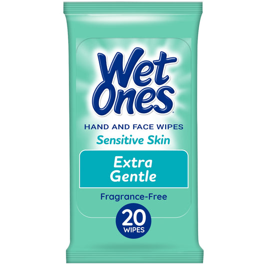 Wet Ones Sensitive Skin Fragrance-Free Hand & Face Wipes, 20 Count